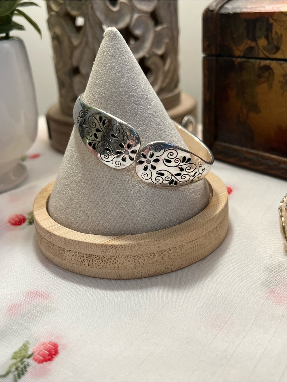 Brighton Silver-Tone Floral Filigree Cuff Bracelet